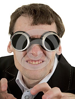 Funny man in welding goggles