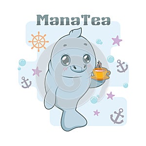 Funny manatea pun illustration