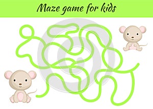 Funny maze or labyrinth game for kids. Help mother find path to baby. Education developing worksheet. Activity page. Cartoon mouse