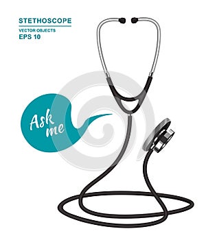 Funny medical consultant. Agent Stethoscope on white background. Call center ambulance adviser