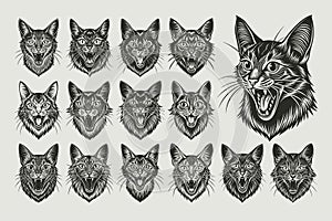 Funny meowing somali cat head illustration design collection
