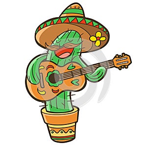 funny mexican cactus playing guitar