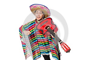 Funny mexican with guitar isolated on white