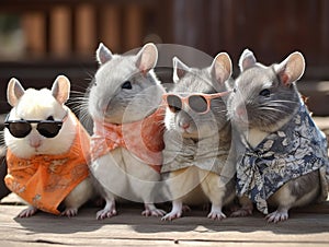 Funny Mice Wearing Shawls And Sunglasses, Sitting In Row