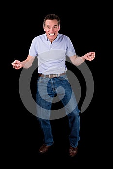 Funny Middle Age Man Dancing with Cheesy Grin