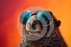 Funny mole wearing sunglasses in studio with a colorful and bright background. Generative AI