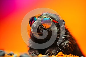 Funny mole wearing sunglasses in studio with a colorful and bright background. Generative AI