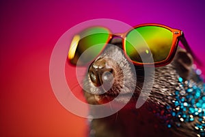 Funny mole wearing sunglasses in studio with a colorful and bright background. Generative AI