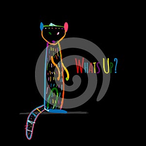 Funny mongoose colorful on black, sketch for your design