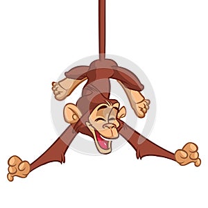 Funny Monkey Chimpanzee Hanging On Wood Branch Vector Illustration In Fun Cartoon Style Design.