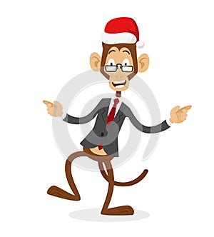 Funny monkey Christmas Santa hat dancing