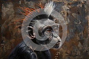 Funny monkey with a colored punk mohawk