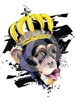 Funny monkey hand drawn watercolor illustration.