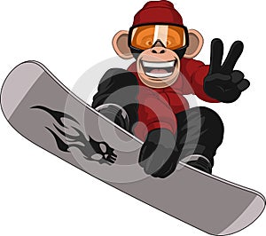 Funny Monkey Snowboarder