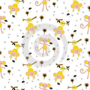Funny monkeys cute seamless vector kids pattern.