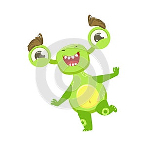 Funny Monster Dancing And Smiling, Green Alien Emoji Cartoon Character Sticker