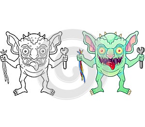 Funny monster gremlin, coloring page, outline illustration