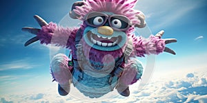 Funny monster skydiving, concept of Thrill-seeking, created with Generative AI technology photo
