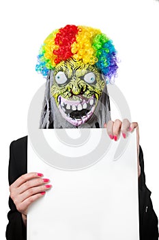 Funny monster with white blank banner