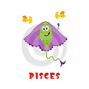 Funny monsters horoscope - Pisces - Vector