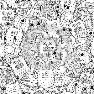 Funny monsters seamless pattern for coloring book