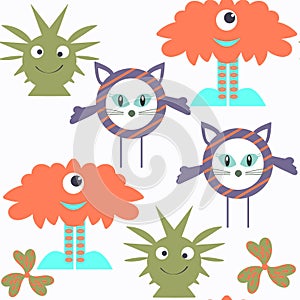 Funny monsters seamless pattern. It is located in swatch menu, v