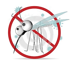 Funny mosquito prohibition sign. Stop insects. Vector character with wings