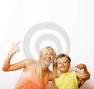 Funny mother and son with bubble gum