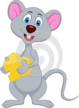 Funny mouse cartoon holding cheese
