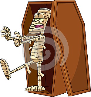 Funny Mummy Cartoon Character Stepping Out Of A Coffin