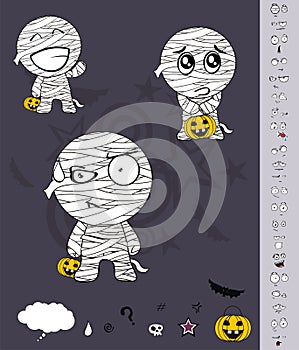 Funny mummy expressions cartoon hallooween set