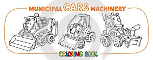 Funny municipal cars with eyes coloring book set