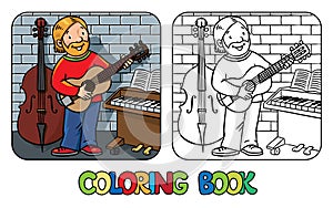Funny musician or guitarist. Coloring book