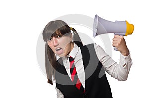 The funny nerd student isolated on white