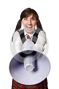 The funny nerd student isolated on white