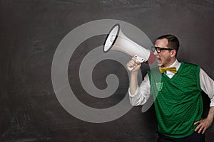 Funny nerd yelling at the megaphone