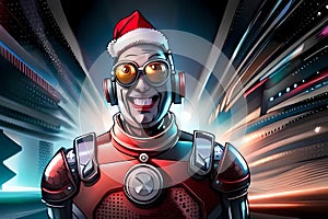 Funny nerdy robot with Santa hat