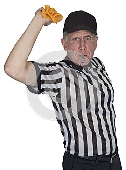 Funny NFL Football Referee or Umpire, Penalty Flag, Isolated photo