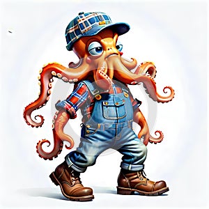 Funny octopus cartoon character job boss leader alert determination