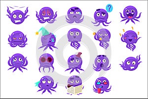 Funny Octopus Character Emoji Set