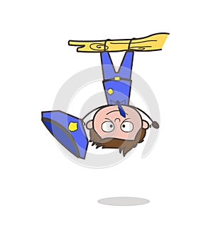 Funny Officer Hanging Upside-Down Vector