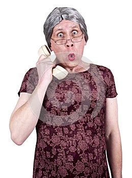 Funny Old Mature Senior Woman Talk Gossip Phone photo