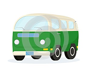 Funny old retro style green vintage classic car icon art. Template design. Flat vector illustration isolated on white