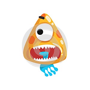 Funny one eyed toothy monster, fabulous creature cartoon character vector Illustration