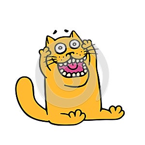 Funny orange cat in shock opened his mouth. Vector illustration