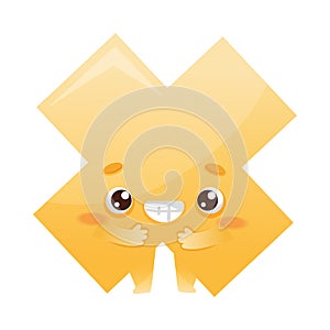 Funny Orange Cross as Geometric Shape Character with Smiling Face Expression Vector Illustration