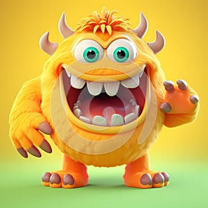 Funny orange monster cartoon character with uniform homogenous isolated background