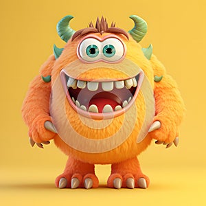 Funny orange monster cartoon character with uniform homogenous isolated background