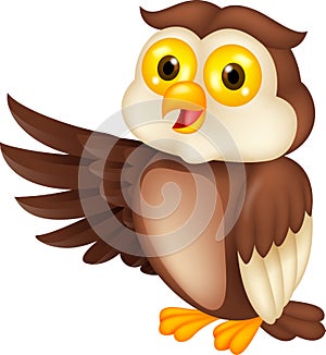 Funny owl cartoon waving