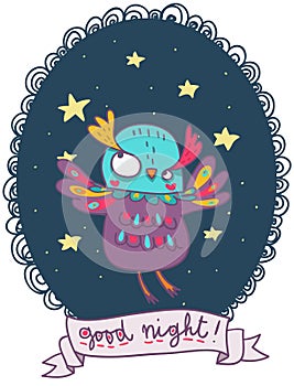 Funny owl illustration for a good night